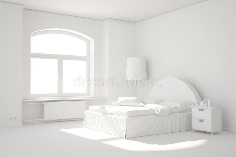 Sala branca vazia da cama com janela