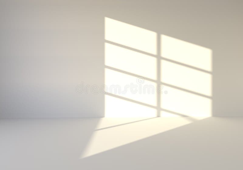 Sala branca vazia iluminada com raios do sol ilustração do vetor