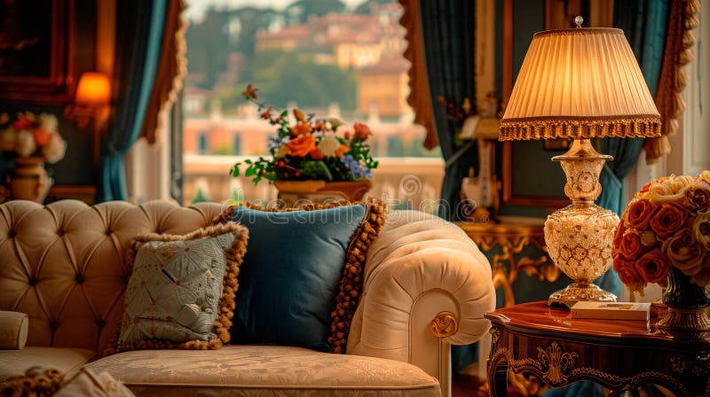 Sala de estar clássica e bonita com mobiliário confortável ilustração do vetor