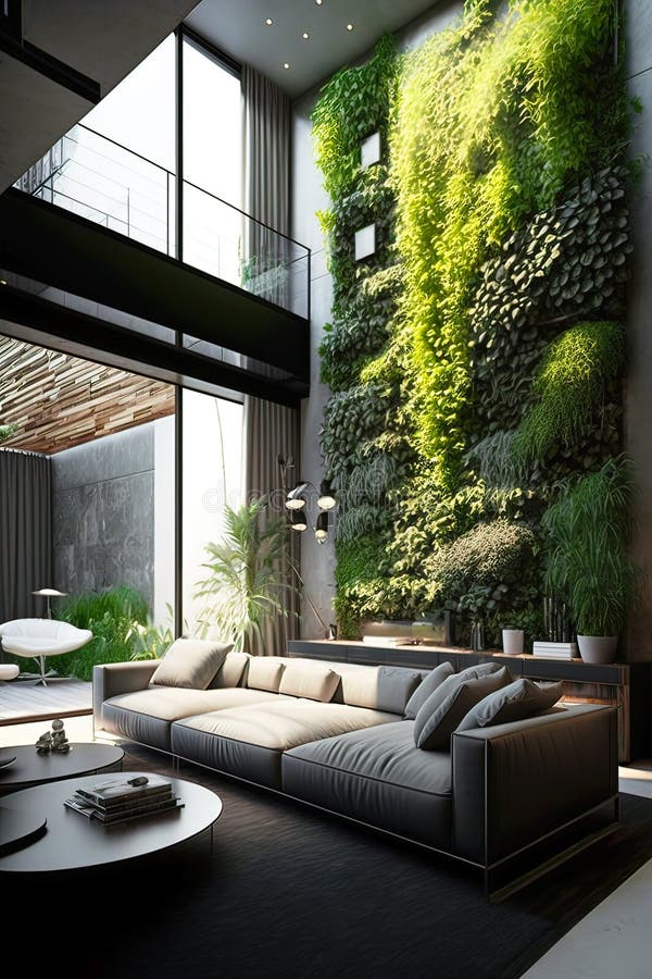 Interior de casa luxo moderno sala de estar escura interior parede vazia  preta simulada com duas poltronas plantas verdes