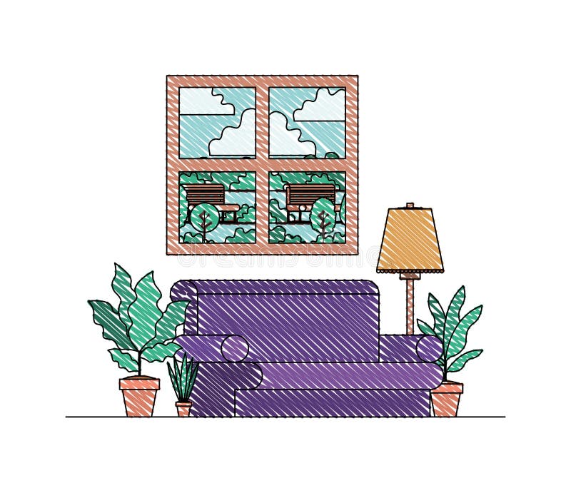 Sala de estar con los houseplants y la ventana libre illustration