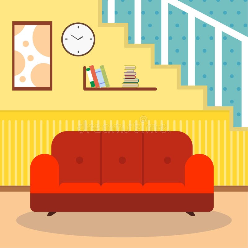 Sala de estar con muebles y la ventana sitio de lectura Ejemplo plano del vector del estilo ilustración del vector Sala de estar con muebles y la ventana sitio de lectura Ejemplo plano del vector del estilo ilustración del vector