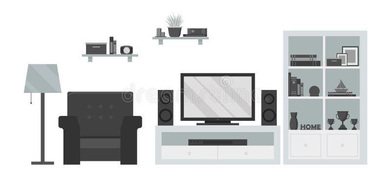 Sala de estar moderna con zona y muebles de la TV stock de ilustración Sala de estar moderna con zona y muebles de la TV stock de ilustración