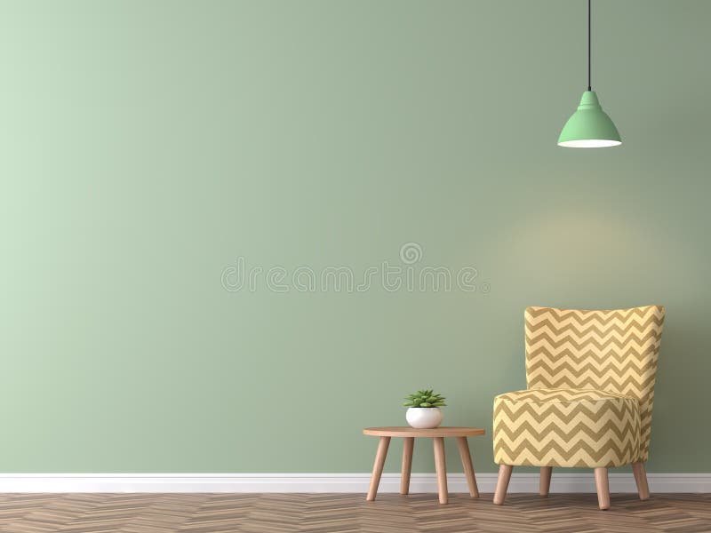 Sala de estar moderna del vintage con la representación verde de la pared 3d libre illustration Sala de estar moderna del vintage con la representación verde de la pared 3d libre illustration