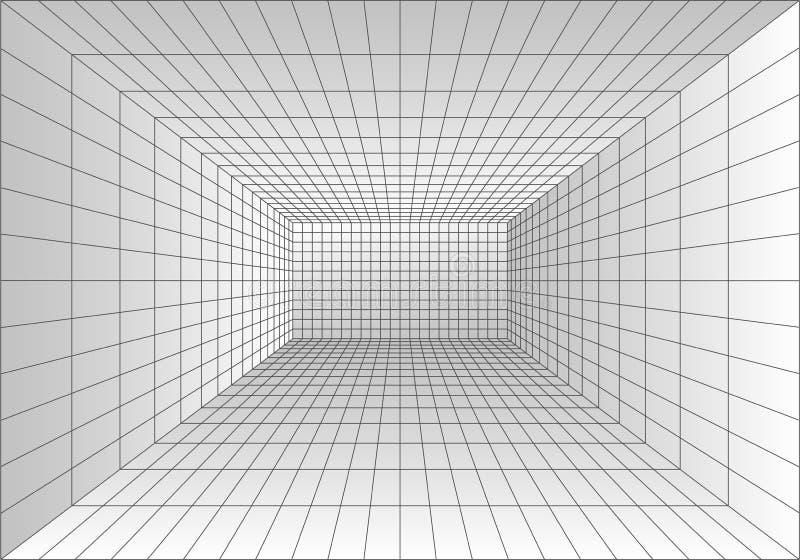 Sala de grade de perspectiva. cubo abstrato de estrutura de wireframe. visualização digital de dados. ilustração vetorial