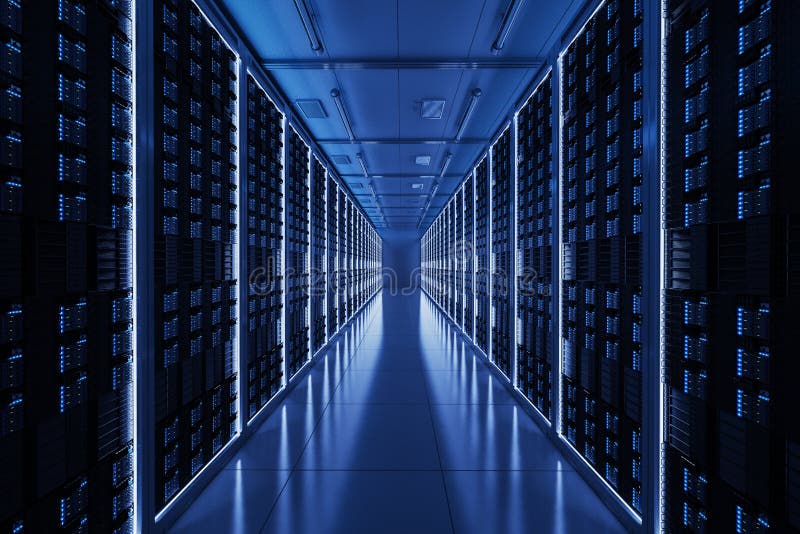 Sala de servidor com torre de servidor ilustração stock