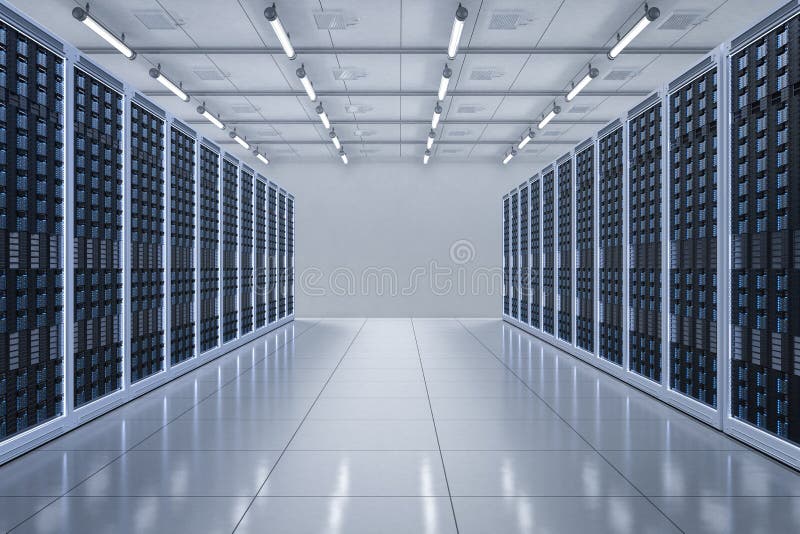 Sala de servidores com torre de servidor ilustração royalty free
