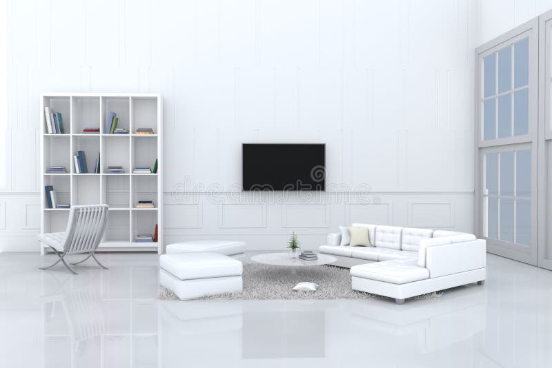 Sala de visitas branca decorada com sofá branco ilustração do vetor Sala de visitas branca decorada com sofá branco ilustração do vetor