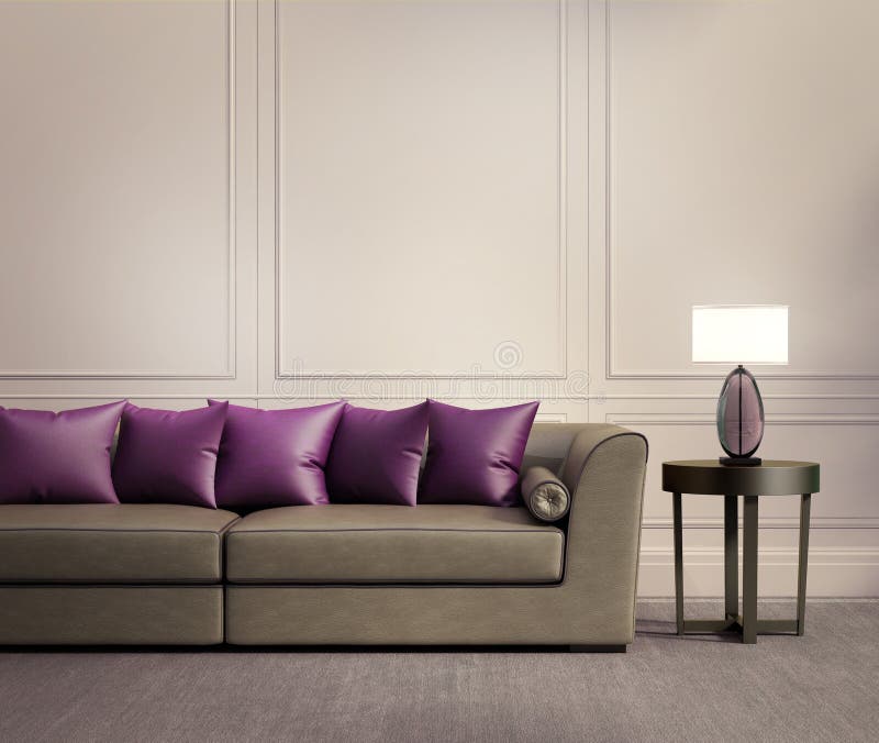 Sala de visitas clássica contemporânea, sofá de couro bege