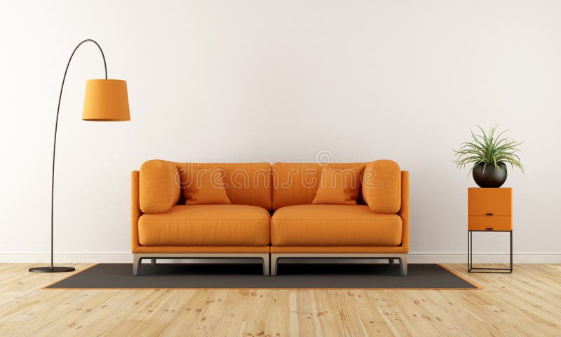 Sala de visitas moderna com sofá alaranjado