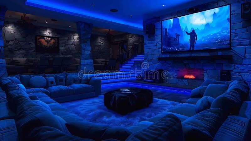 Sala di intrattenimento intensiva con illuminazione personalizzata e posti a sedere accoglienti royalty illustrazione gratis