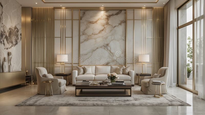 Sala di vita moderna elegante con accento marmo illustrazione vettoriale