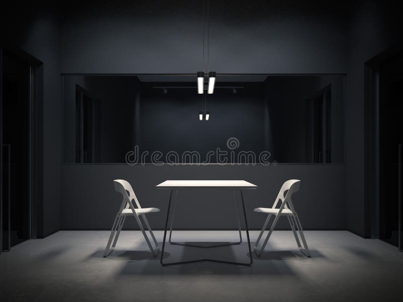 Sala escura para a interrogação rendição 3d