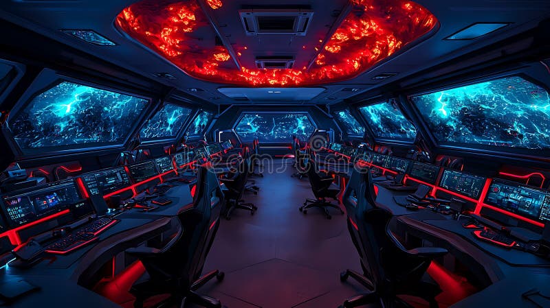 Sala giochi futuristica con display olografici illustrazione di stock