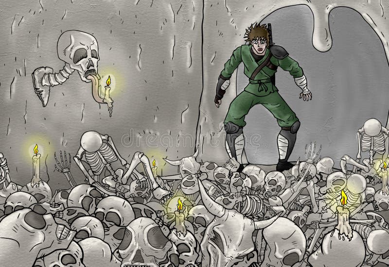 Sala misteriosa com tra??o humana de muitos ossos ilustração stock Sala misteriosa com tra??o humana de muitos ossos ilustração stock
