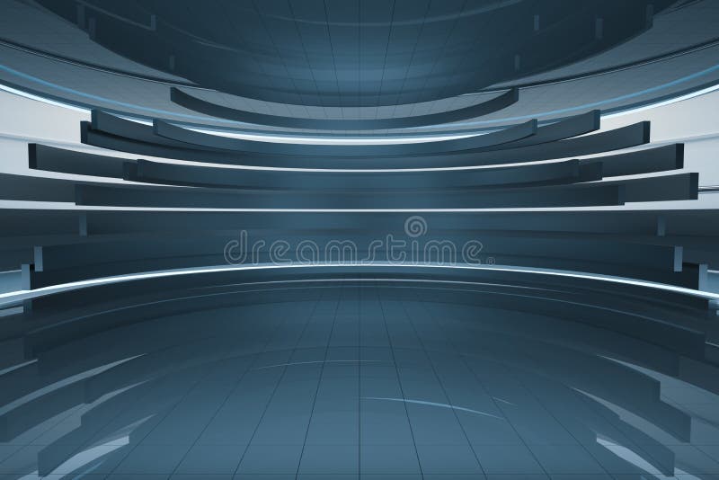 Sala rotonda con rendering neon 3d illustrazione di stock