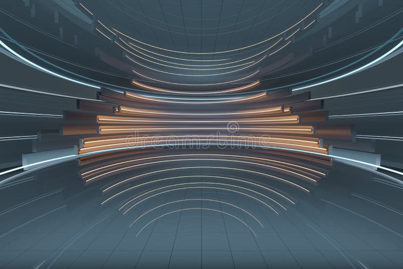 Sala rotonda con rendering neon 3d royalty illustrazione gratis