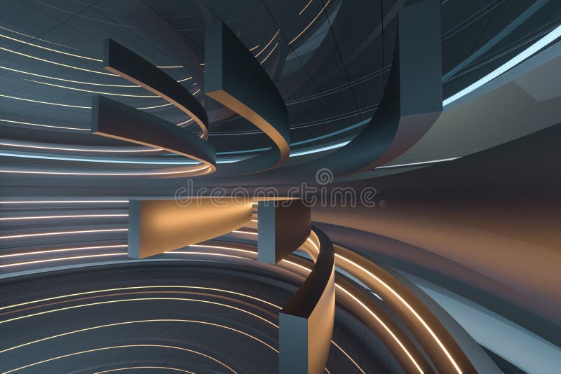 Sala rotonda con rendering neon 3d illustrazione vettoriale