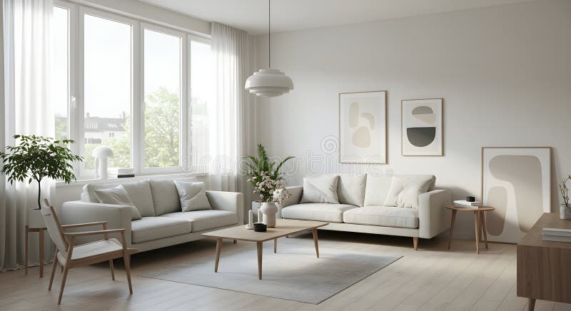 Sala Serene Moderna con decorazione minimalista e luce naturale royalty illustrazione gratis