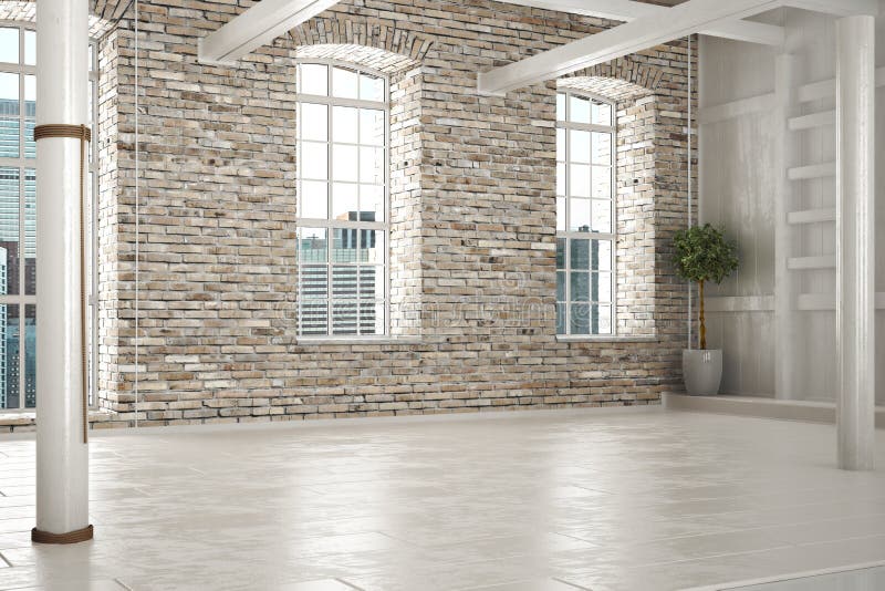 Sala vazia do negócio, ou residência com interior do tijolo imagens de stock Sala vazia do negócio, ou residência com interior do tijolo imagens de stock
