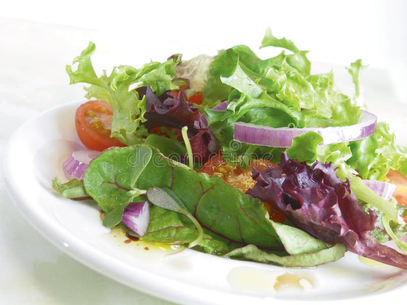 Lussureggiante sani e freschi da insalata in un piatto.