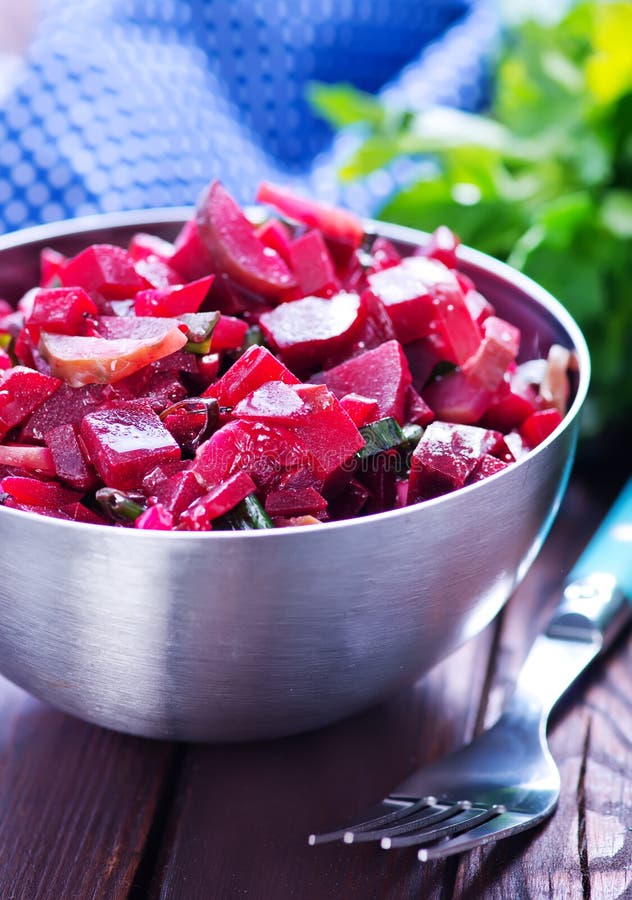 Salad with boiled beet stock image. Image of eating, closeup 70606883