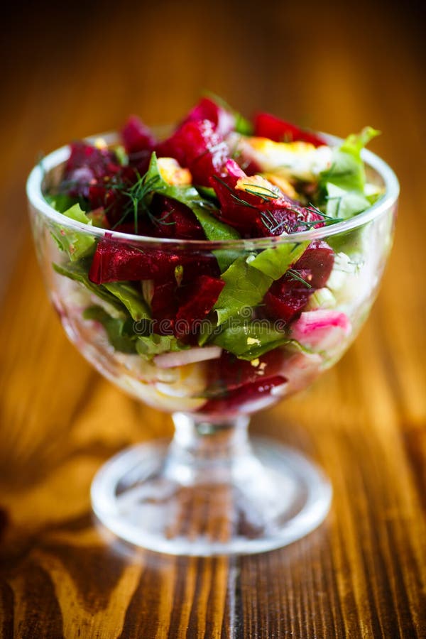 Salad from Boiled Beet with Eggs and Fresh Vegetables Stock Image