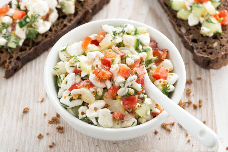Salad with Cottage Cheese and Vegetables, Top View Stock Image Image