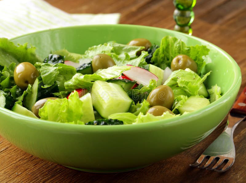 Salad with cucumbers and green olive