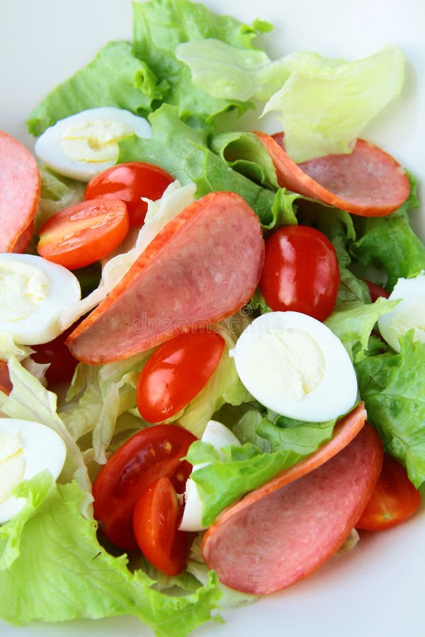 Salad with eggs and salami stock image. Image of snack 21610347