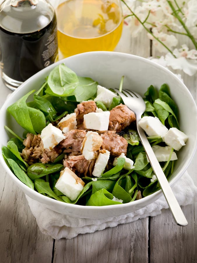 Salad with Fresh Spinach and Tuna Stock Photo Image of dish, nicoise