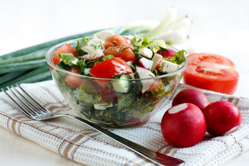 Salad with fresh vegetables and feta cheese