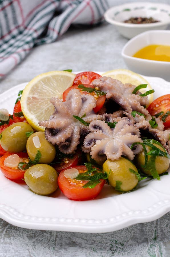 Salad with octopus stock image. Image of octopus, dressing 150382095