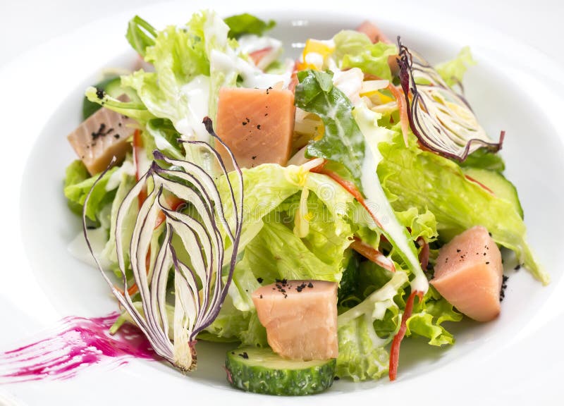 Salad of pink salmon