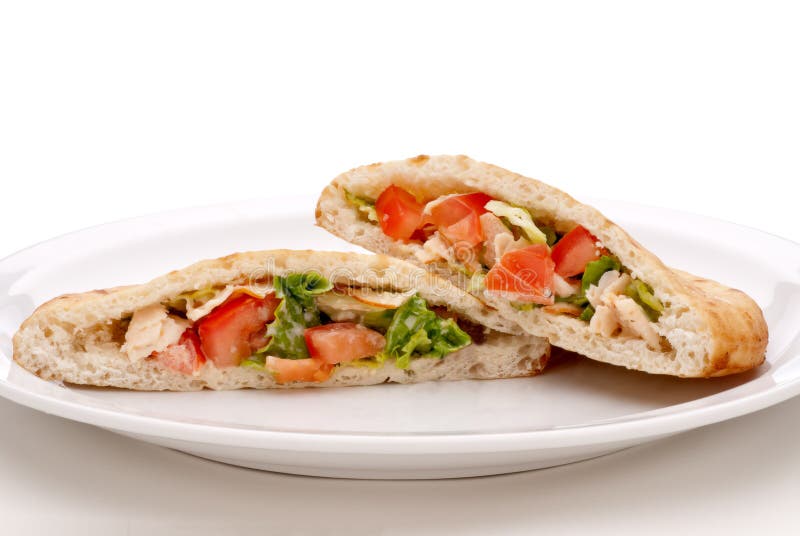 Salad in Pita Bread on a White Plate Stock Image Image of white