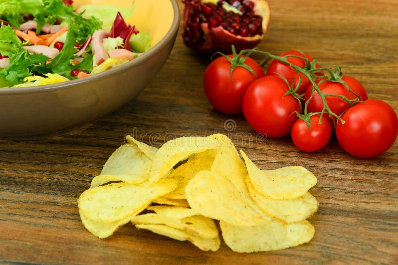Salad with Potato Chips and Blue Cheese Stock Photo Image of freshness, cheese 65388506