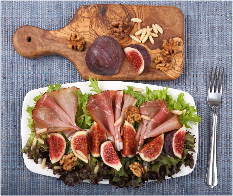 Salad with prosciutto stock image. Image of lunch, fruit 45961871