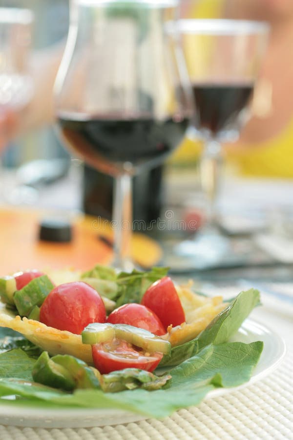 Salad and red wine stock images Salad and red wine stock images