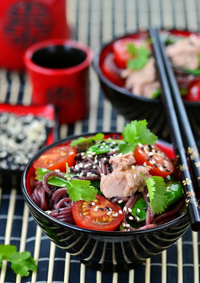 Salad from Rice Noodles with a Tuna Stock Photo Image of vegetable