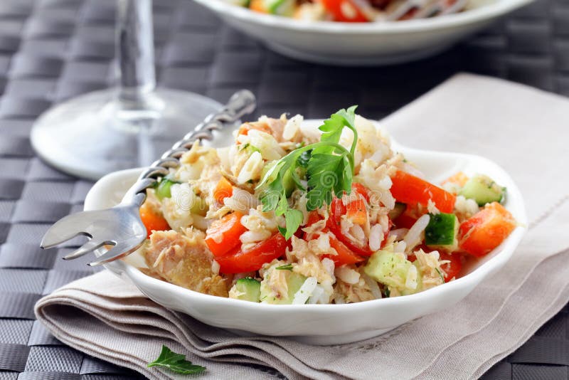 Salad with rice and tuna stock photo. Image of healthy 24057300