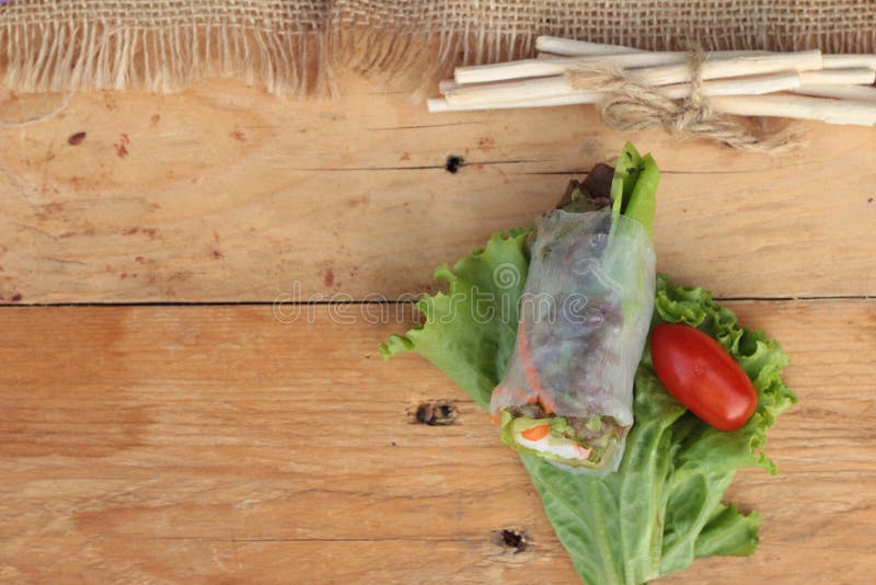 Salad Rolls Vegetable with Tuna and Crab Stick. Stock Photo Image of