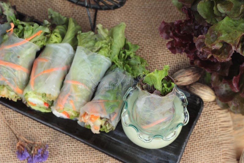 Salad Rolls Vegetable with Tuna and Crab Stick. Stock Photo Image of