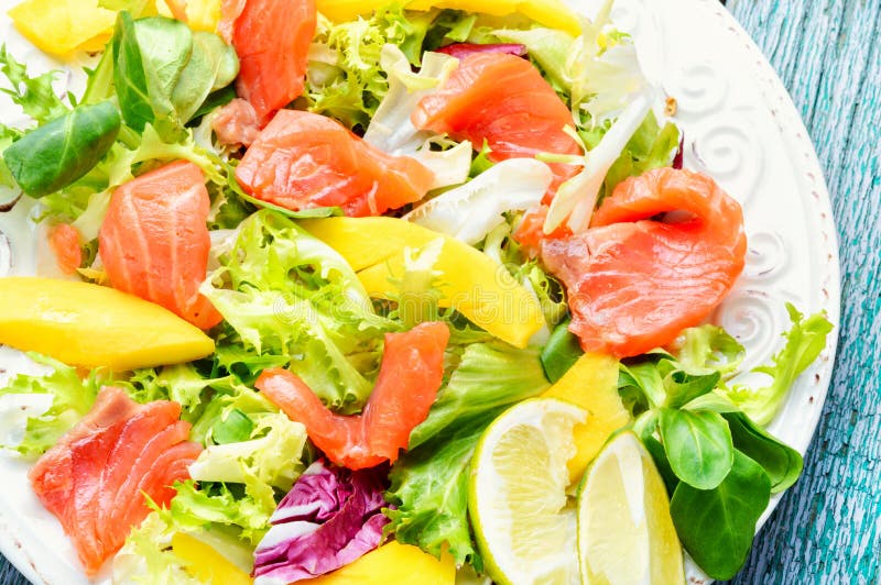 Fish Salad with Salmon and Vegetables Stock Photo Image of lunch