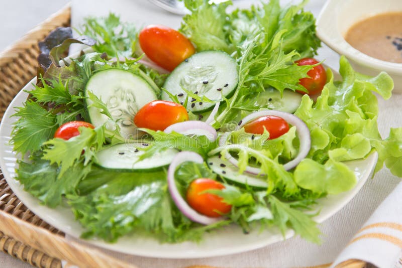 Salad with sesame dressing stock photo. Image of green 23966106