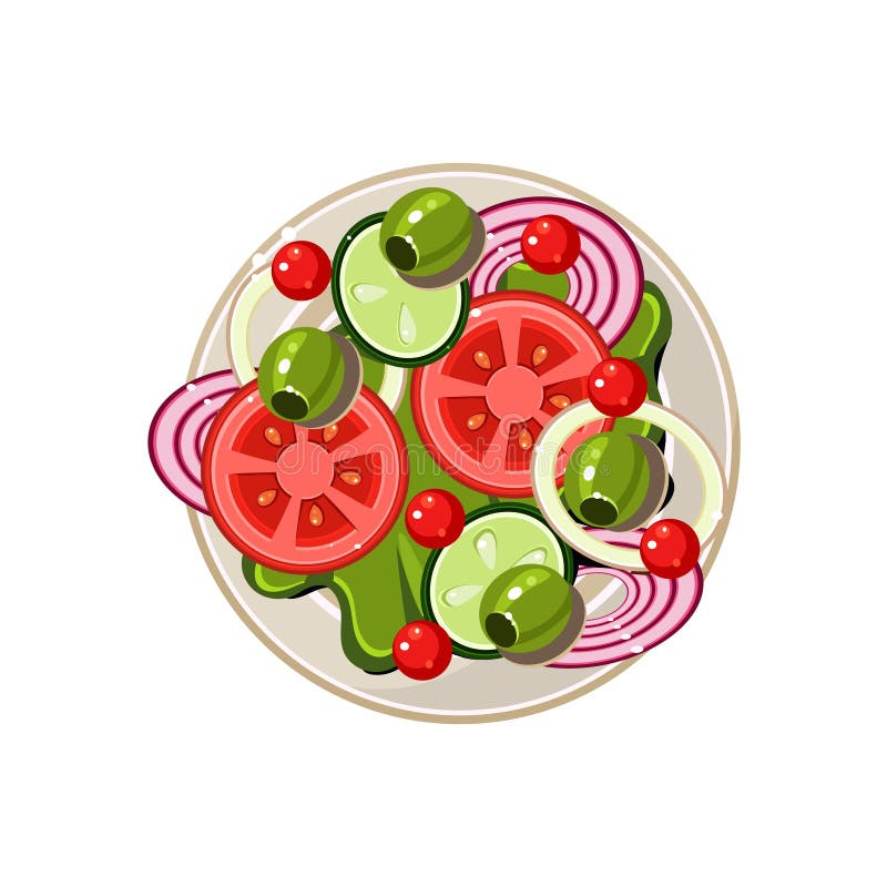 Salad of Sliced Vegetables Served Food. Vector