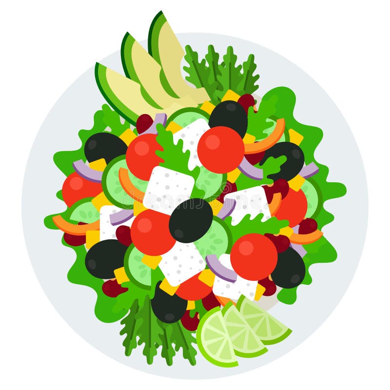 Vegetarian salad in a plate top view vector icon flat isolated