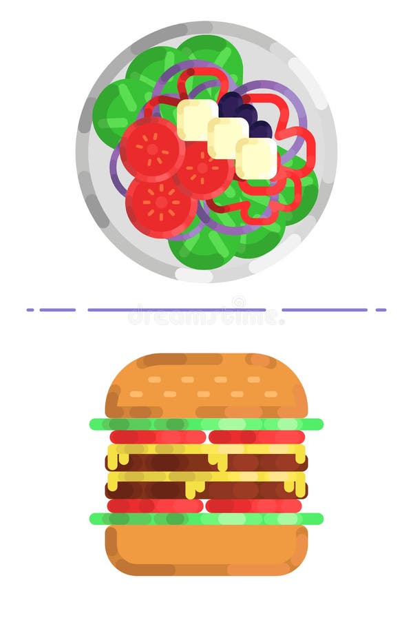 Salad vs hamburger. stock illustration. Illustration of lettuce 125374048