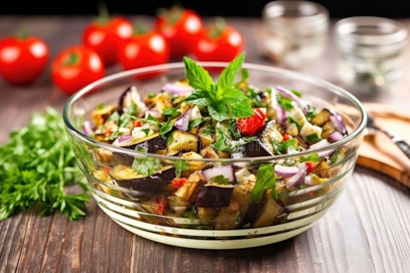 Salada de beringela grelhada numa taça de vidro ilustração royalty free