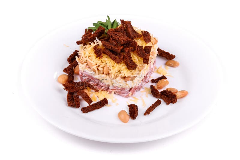 Salada do presunto, dos feijões, do queijo e do biscoito foto de stock Salada do presunto, dos feijões, do queijo e do biscoito foto de stock
