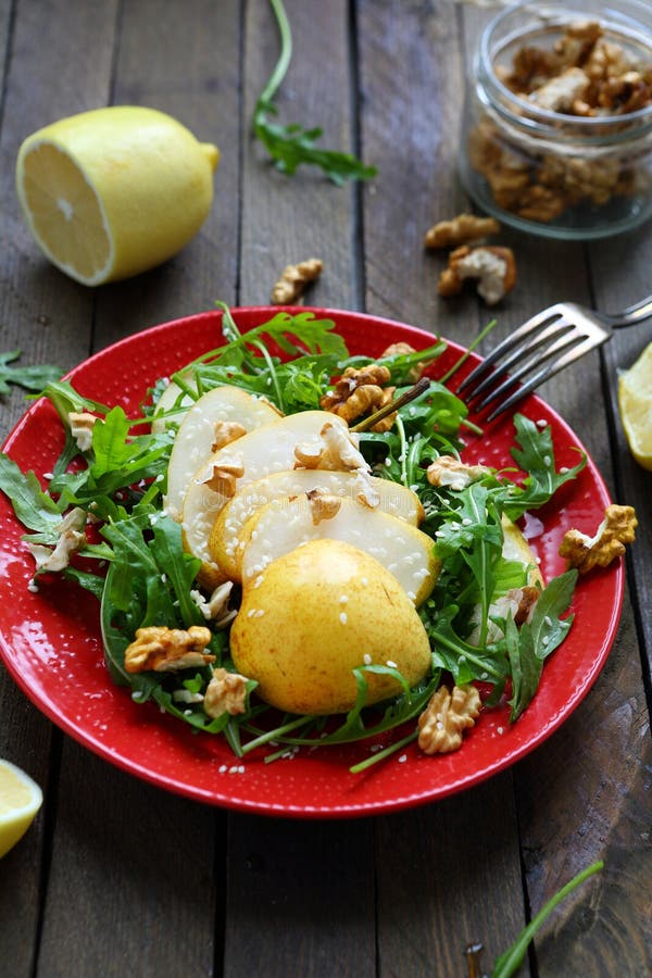 Crispy salad with pears and walnuts, food healthy. Crispy salad with pears and walnuts, food healthy